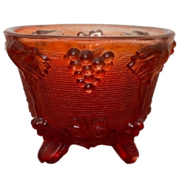 JEANETTE Red Footed Dish, Pressed Glass with Grape Design, 3.5” tall - Picture 1 of 6
